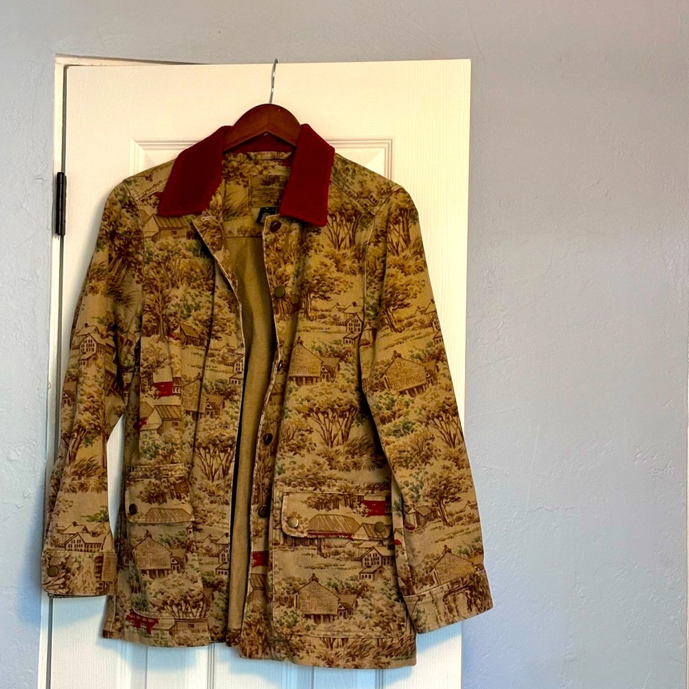 Lauren Ralph Lauren Farm Print Denim Chore Jacket Equestrian Western Corduroy M